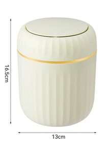 1 Piece Modern Minimalist Desktop Trash Can With Lid, ABS+PP Material, White, Hands-Free, Compact For Home, Bedroom, Office, Including 5 Rolls (15pcs/Roll) Random Color Trash Bags For Kitchen, Bathroom 1pc Press-Top Mini Trash Can - Durable PP Material, Compact Desktop Waste Basket For Office, Bedroom, Living Room