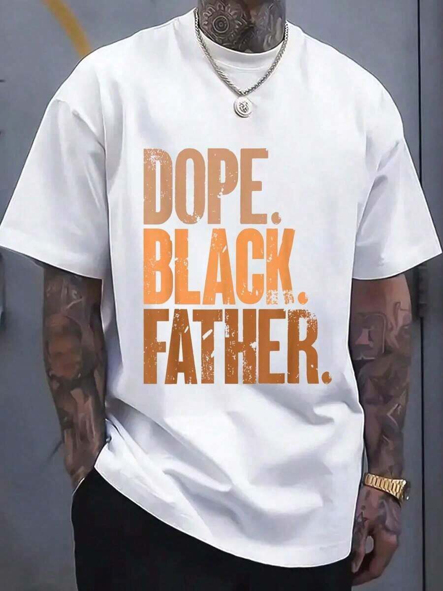 100% Cotton Shirt Black Dad Dope Black Father Fathers Day T-Shirt - 白色 - 查看 1