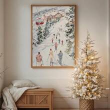 1 pezzo, Quadro su tela, Decorazione da parete incorniciata, Stampa sci invernale, Quadro ad acquerello, Decorazione per la casa in stile vintage, Arte in stile cottage, Dipinto di rifugio da sci, Decorazione scena invernale con neve, Decorazioni natalizie eleganti per la casa, Ornamenti natalizi, Decorazioni natalizie - Multicolore - Visualizzare 9