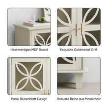 Sideboard With Adjustable Shelves, Freestanding Bathroom Cabinet With Hard Glass Doors, Modern Retro Kitchen Console Table, Decorative Storage Cabinet With Two Doors, Cream Color - 1 - 查看 9