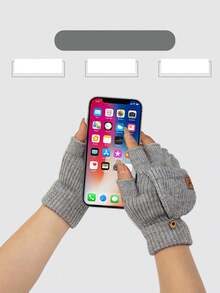 Luvas de Tricô Quentes com Parte Superior Reversível, Luvas Sólidas Grossas para Escrita, Estudantes, Outono/Inverno, Decoração de Outono Masculina