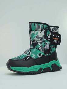 1 Pair Boys' Camouflage & Letter Print Outdoor Snow Boots, Warm Thick Ski Shoes For Teenagers, 1 Pair Women's FashionThick Thermal LinedLined Waterproof Snow Boots For Winter