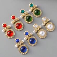 New Vintage Style Hoop Earrings With Pearl & Gemstone, Retro Fashion Earrings For Women, Niche Palace Style