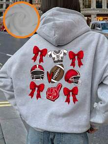 Tween Girl Graphic Print Thermal Lined Hoodie Sweatshirt, Warm & Comfortable For Autumn/Winter - Light Grey - View 1