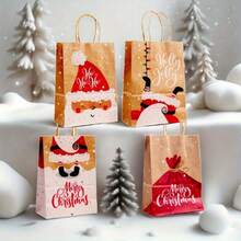 25pcs Christmas Gift Bags, Kraft Paper Bags, Printed Christmas Gift Bags With Handles, Portable Christmas Gift Bags For Mother/Father/Sister/Grandpa, Christmas & New Year Gift Packaging