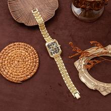 xinyunkou Encanto feroz, punto focal en la muñeca, reloj de lujo de estilo salvaje y elegante con esfera de estampado de leopardo - Dorado - Ver 3