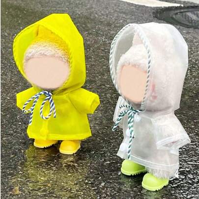 17cm 라부부용 레인코트 의상 세트 - 17cm(6.69인치) 패션 인형용 방수 케이프 & 부츠, 녹색/노란색 (인형은 포함되지 않음)