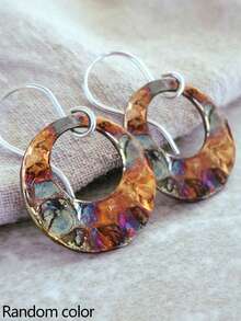 2pcs Flower, Leaf & Geometric Hollow Pendant Earrings, Multi-Color Metal, Minimalist Design For Women, Party