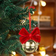 1/4 pièces Décorations d'ornements d'arbre de Noël, Nœud, Cloche, Petits ornements suspendus, Tissu satiné, Cloches dorées, Décorations d'arbre de Noël