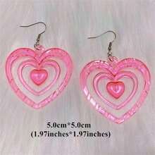 2Pcs Cute Y2k Style Pink Hollow Heart Earrings For Girls Daily Wear Valentines,Mom,Mother,Mother's Day,Gift - Hồng - Xem 4