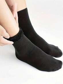 1/2/3/6 Pairs Of Plush Solid Color Socks - Warm Chunky Breathable Socks - Women's Stockings And Pantyhose - Multicolor - View 6