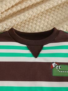 Set di felpa per bambini da 4 a 7 anni, composto da maglia a maniche lunghe con stampa a righe e dinosauri + pantaloni casual con tasche e stampa di dinosauri, adatto per primavera/autunno, per tempo libero, attività all'aperto, sport e uso quotidiano