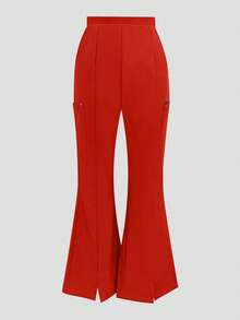 1 Set Solid Color V-Neck Short Sleeve Top And Split Leg Pants Lab Coat Nurse Scrub Uniform Scrubs Suit, Pet Hospital Clinic Work Scrub Uniform Top And Pants With Pockets - 紅色 - 查看 6
