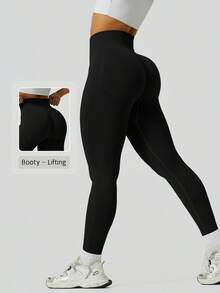 NcmRyu 1 buc femei fără sudură cu nervuri minimaliste versatile cu talie înaltă modelatoare pantaloni de trening colanți