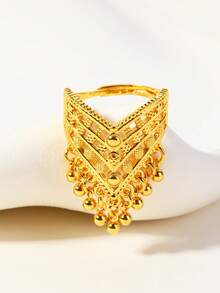 1pc Fashionable Hollow Floral Beaded Tassel Adjustable Ring For Women, Suitable For Party, Gift, Daily Wear