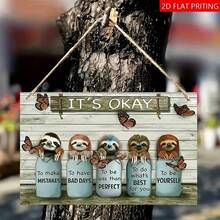 2D Flat Sloth & Butterfly "Carefree" Wooden Wall Art, 12.7x19.99cm, Pre-Drilled Holes For Easy Hanging, Anti-Rust Decor, Perfect Gift For Sloth Lovers - Home & Landscape Accents