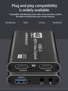 Tarjeta de captura, tarjeta de captura de audio y video con micrófono, salida en bucle HDTV 4K, grabadora de video 1080p 60fps apta para juegos/transmisión en vivo/videoconferencia y compatible con Switch/PS/OBS/Cámara/PC