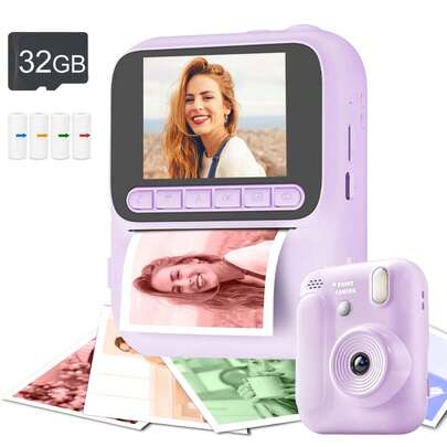 Máy ảnh in ảnh tức thời hai ống kính 1080P - Dành cho cả nam và nữ, màn hình LCD 2.4 inch, máy in ảnh tích hợp, pin sạc 1300mAh, 4 cuộn giấy in màu (đỏ/xanh dương/cam/xanh lá cây), món quà lý tưởng cho Giáng sinh, sinh nhật, Ngày Valentine, du lịch, sự kiện và những người đam mê nhiếp ảnh sáng tạo.