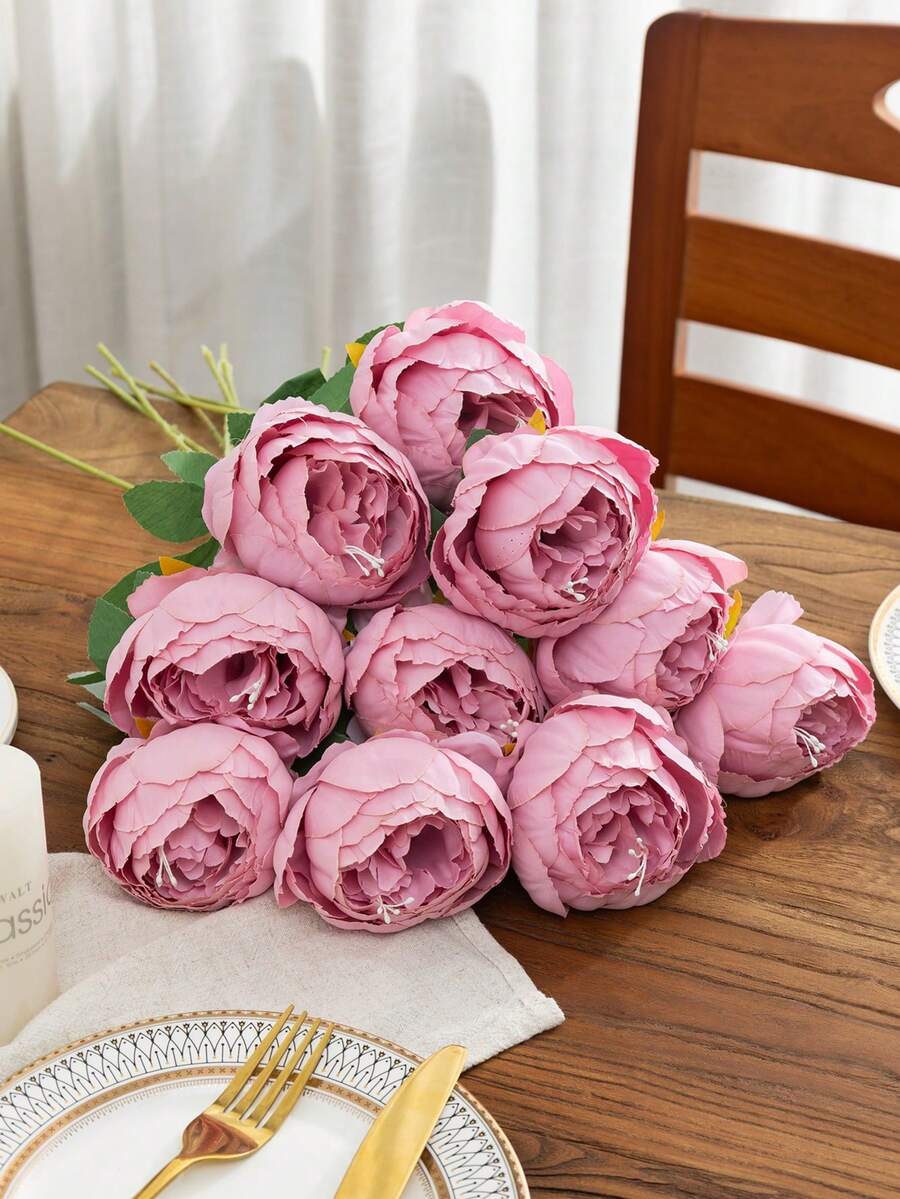 MEHELANY 4Pcs/1Pc 20.1Inch Artificial Peony Flower,Fake Peony Silk Flower With Long Stems,Faux Peony Silk Flowers For Bouquet Bride,Wedding Decor,Home Decor,DIY Room Decor, Living Room Decor,Party Decor,Garden Decor,Kitchen Decor