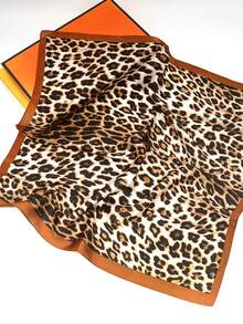 70cm Leopard Print Women Bandana ,Women Silk Square Scarf, Decorative Neckerchief, Casual Headband Scarf For Daily & Street Wear - Rust Brown - View 3