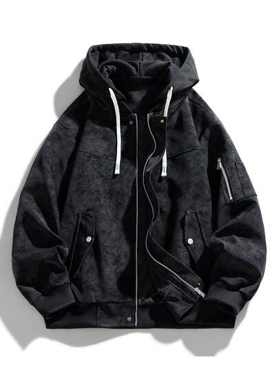 男士宽松连帽摩托车皮夹克，全新秋冬系列