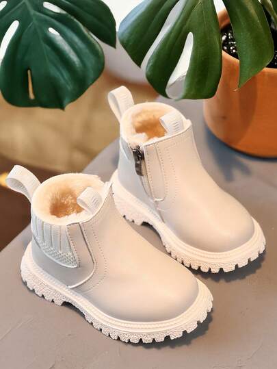 1 Pair Toddler Low Ankle Boots With Side Zipper Closure, Children's Winter Fashion Boots