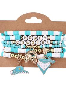 Set de 6 pulseras de arcilla suave con tema vaquero y estilo bohemio