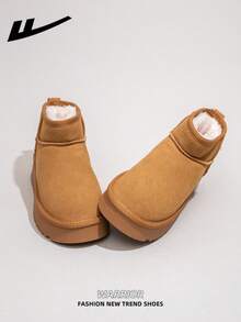 WARRIOR 1 Pair Women's Warm Thick Snow Boots, 2025 Autumn/Winter New Arrival, Tube Design, Thick Sole, Fashionable Short Tube Boots, Slip-On, Outdoor Winter Shoes - Camel 1863 - View 5