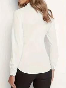 Damen elegante Satin Langarm Bluse - vielseitige Einfarbige Knopfleisten Bluse, klassischer Kragen, weicher & glatter Stoff, maschinenwaschbar & chemisch reinigbar, geeignet für Büro, Lässig und formelle Anlässe, hochwertiger Stil, pflegeleichter Stoff, geeignet für Frühling, Sommer, Herbst und Winter - Weiss - Übersicht 3