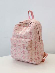 Bộ 3 balo nơ, kiểu dáng nữ tính; balo học sinh kiểu Hàn Quốc bằng vải nhung kẻ; balo - Hồng - Xem 3