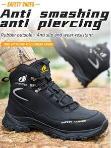 Unisex High-Top Safety Shoes, Lightweight Steel Toe Work Boots, Lightweight Steel Toe Safety Shoes, Men's Work Sneakers, Rotary Button Easy-To-Wear Work Safety Boots, Breathable Sports Shoes, Men's Work Boots, Men's Safety Shoes, Men's Safety Boots, Anti-Crush Steel Toe Work Shoes, Men's Work Boots, Anti-Puncture Safety Sports Shoes, Men's Sports Safety Boots, Waterproof, Suitable For Outdoor And Hiking, Work Shoes, Steel Toe Boots, Men's Shoes, Men's Work Training Shoes - Black - View 3