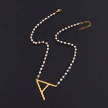 1 chiếc vòng cổ thời trang cổ điển đính chữ cái lớn và hạt ngọc trai giả, dành cho nữ. - trắng - Xem 15