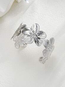 1-8 件复古优雅老币花卉设计金属感宽手镯，可调节个性化堆叠腕口，适合女性夏季海滩派对音乐节约会礼物日常通勤珠宝搭配 - 金黃色 - 查看 9