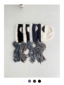 1 件女士拼色蓬松针织连帽帽，厚实温暖的冬季无檐小帽，可爱的套头帽，秋冬 - 彩色 - 查看 10