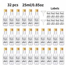 Bộ 32/4 chai rượu vang mini dùng trong đám cưới, chai sâm panh bằng nhựa với nắp vặn màu vàng, bạc và đen, cùng nhãn đen in dòng chữ "Chúc mừng hôn nhân!", lý tưởng làm quà cưới, quà sinh nhật, quà tặng cô dâu, quà Giáng sinh. - Trong suốt A - Xem 11