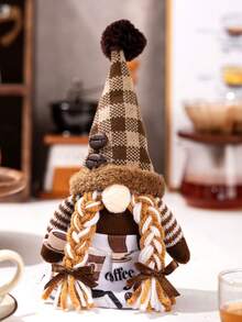 1pc Christmas Decor/Coffee Table Ornament Khaki Faceless Doll Gnome Figurine/Home Decoration - Multicolor - View 13