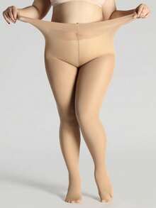 1件装女士300D纯色高弹紧身连裤袜，大码，舒适 - 杏色 - 查看 7