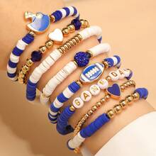 8pcs/Set Football Bracelet, Multi-Layer Crystal Heart, Star, Letter Charm Elastic Friendship Bracelets