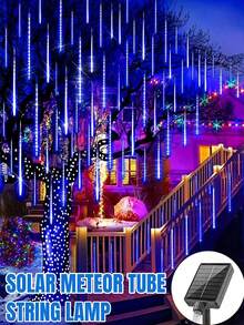30/45cm Luz de lluvia de meteoritos solar con 8 tubos, IP65 resistente al agua, adecuada para calles, árboles, jardines, patios, fiestas de Año Nuevo, reuniones, bodas, decoraciones de Navidad y Halloween, luces de patio exterior (blanco cálido/blanco/color/azul)