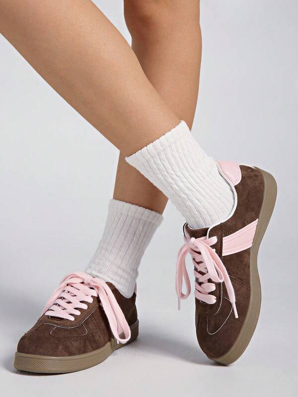 Fall/Winter Women's Retro Casual Sports Running Shoes, Flat Sneakers, Vulcanized Shoes, Platform Sports Shoes, Pink Shoes With Rubber Soles Providing Timeless Style And High Comfort, An Essential Choice For Ladies