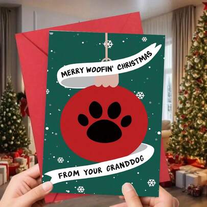 1PC, Funny Christmas Card For Dog Grandma Grandpa, Humorous Christmas Card From Granddog, Dog Grandma Grandpa Christmas Card, Merry Woofin Christmas Card From Your Granddog
