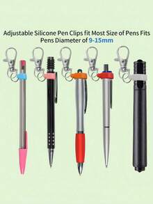 Retractable Pen Clips With Adjustable Silicone Anti-Lost Rope, Silicone Grip, Metal Carabiner Accessory, Colorful Pen Clip For Nurses And Doctors, Badge Reel And Lanyard, School Supplies, Random Colors