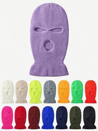 1pc Y2K Style Candy Color Thick 3-Hole Balaclava Ski Mask, Unisex, Versatile For Outdoor, Casual, Commuting, Warm For Winter Autumn Outfits