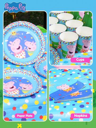 Hasbro Conjunto de talheres para festa Peppa Pig com 37 peças, oficialmente licenciado pela Hasbro, pratos, copos, guardanapos, toalhas de mesa, decoração de desenhos animados, suprimentos para aniversário, Natal, Halloween, feriado, festa descartável, presente para amigos e familiares