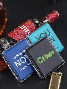 1pc Letter Printed Leather Cigarette Case, Holds 20 Cigarettes, Crush-Resistant, Portable, Moisture-Proof Alloy Leather Cigarette Box, Personalized Cigarette Holder For Men