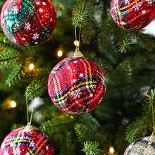16Pcs Christmas Buffalo Plaid Ball Ornaments Christmas Fabric Foam Ball With Snowflake Pattern Ornaments Shatterproof Christmas Tree Hanging Ornament For Xmas Party Decoration Supplies Home Decor Christmas Decorations Room Decor Winter