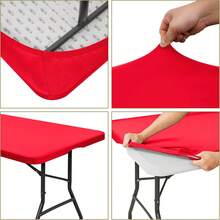 2 piezas Mantel rectangular elástico de 6 pies, mantel ajustable elástico para picnic, exterior, camping, fiesta, lavable a máquina (Rojo, 76cm x 182cm) - Multicolor - Ver 8