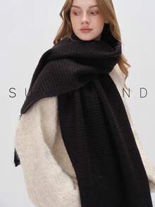 1pc Women Solid Color Soft Knit Scarf, For Daily Use For Dress - Black - View 10