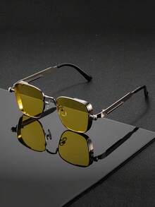 1 paire de lunettes carrées classiques rétro Steampunk pour hommes, avec un cadre en métal, décorées de branches à ressort. Élément essentiel pour les fêtes, les festivals et les rassemblements - Multicolore - Voir 4