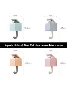 2 Pieces, Unisex Style, Cute Cartoon Cat Design, Waterproof Seamless Design, ABS Material, Multifunctional Wall Hooks, Japanese Cute Style, Decorative Hooks, Suitable For Bedroom/Living Room/Bathroom Decoration, Christmas And Halloween Decoration, Holiday Promotion, Room Decor, Christmas Gifts - 彩色 - 查看 6